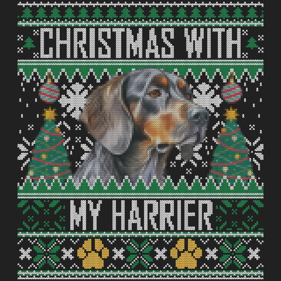 Ugly Sweater Christmas with My Harrier - Women's V-Neck Long Sleeve T-Shirt