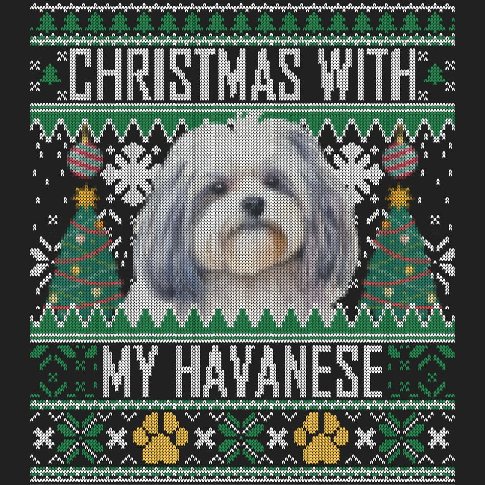 Ugly Sweater Christmas with My Havanese - Women's V-Neck Long Sleeve T-Shirt
