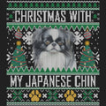 Ugly Sweater Christmas with My Japanese Chin - Women's V-Neck Long Sleeve T-Shirt