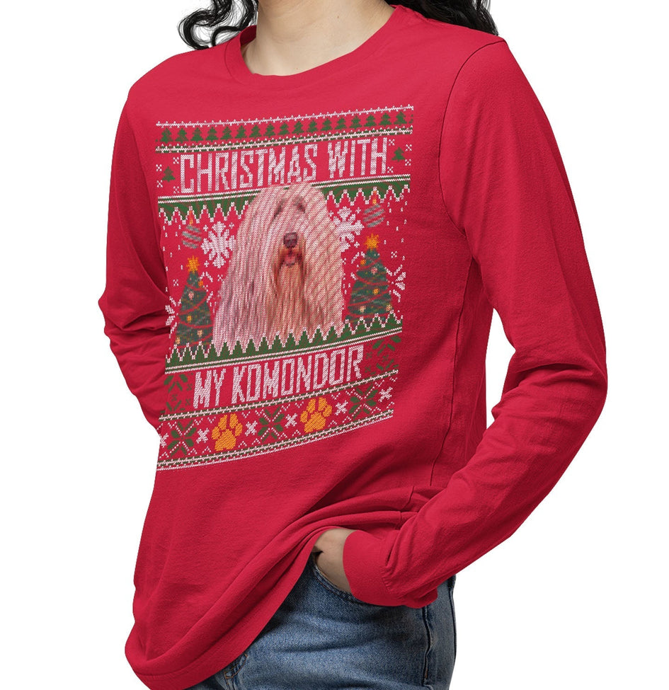 Ugly Christmas Sweater with My Komondor - Adult Unisex Long Sleeve T-Shirt