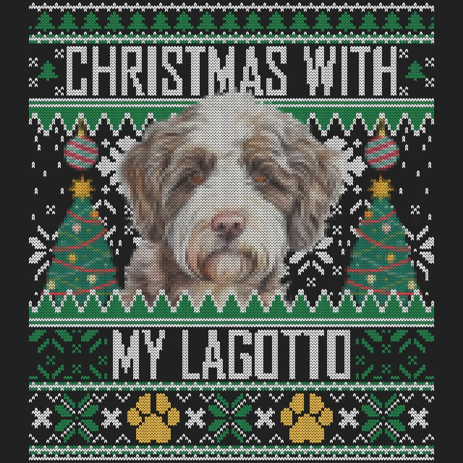 Ugly Sweater Christmas with My Lagotto Romagnolo - Women's V-Neck Long Sleeve T-Shirt