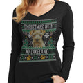 Ugly Christmas Sweater with My Lakeland Terrier - Women's V-Neck Long Sleeve T-Shirt