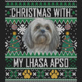 Ugly Sweater Christmas with My Lhasa Apso - Women's V-Neck Long Sleeve T-Shirt