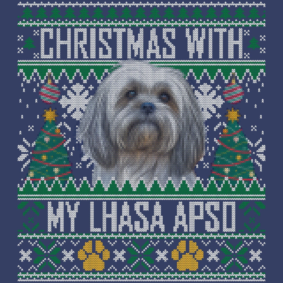 Ugly Sweater Christmas with My Lhasa Apso - Adult Unisex Crewneck Sweatshirt