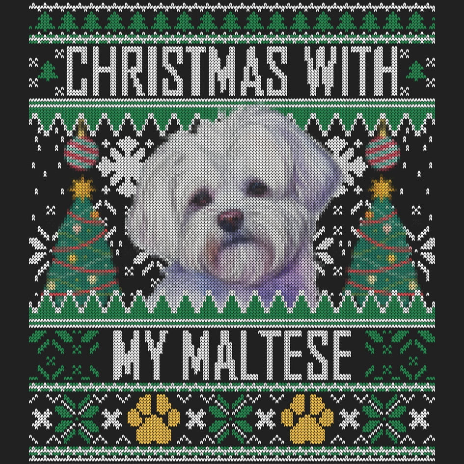Ugly Sweater Christmas with My Maltese - Women's V-Neck Long Sleeve T-Shirt