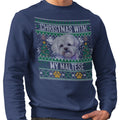 Ugly Sweater Christmas with My Maltese - Adult Unisex Crewneck Sweatshirt