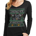 Ugly Christmas Sweater with My Manchester Terrier - Women's V-Neck Long Sleeve T-Shirt