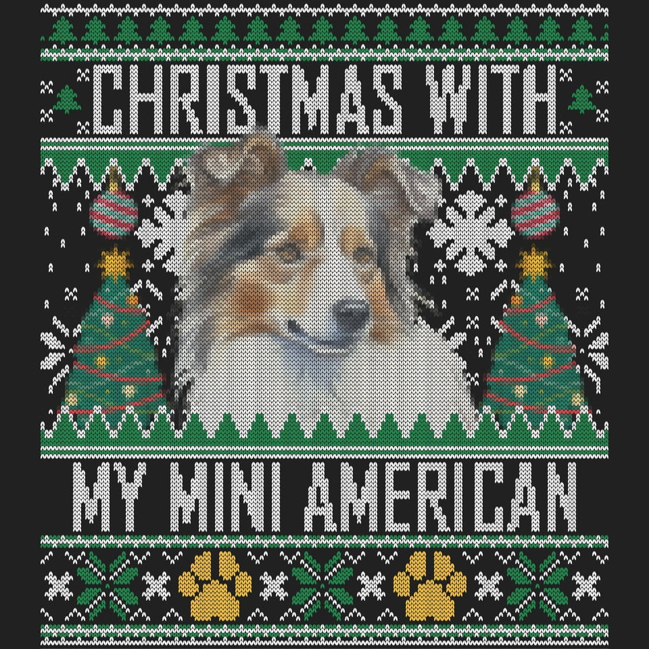 Ugly Sweater Christmas with My Miniature American Shepherd - Women's V-Neck Long Sleeve T-Shirt