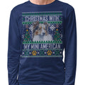 Ugly Sweater Christmas with My Miniature American Shepherd - Adult Unisex Long Sleeve T-Shirt