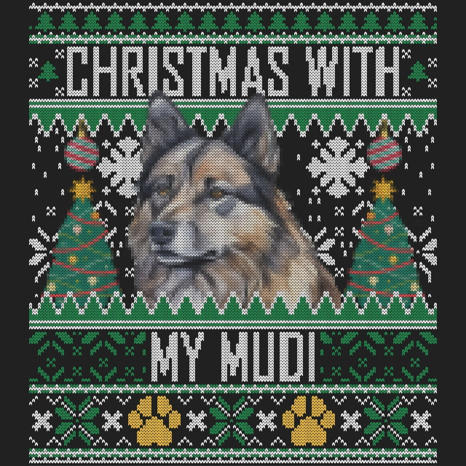 Ugly Sweater Christmas with My Mudi - Women's V-Neck Long Sleeve T-Shirt