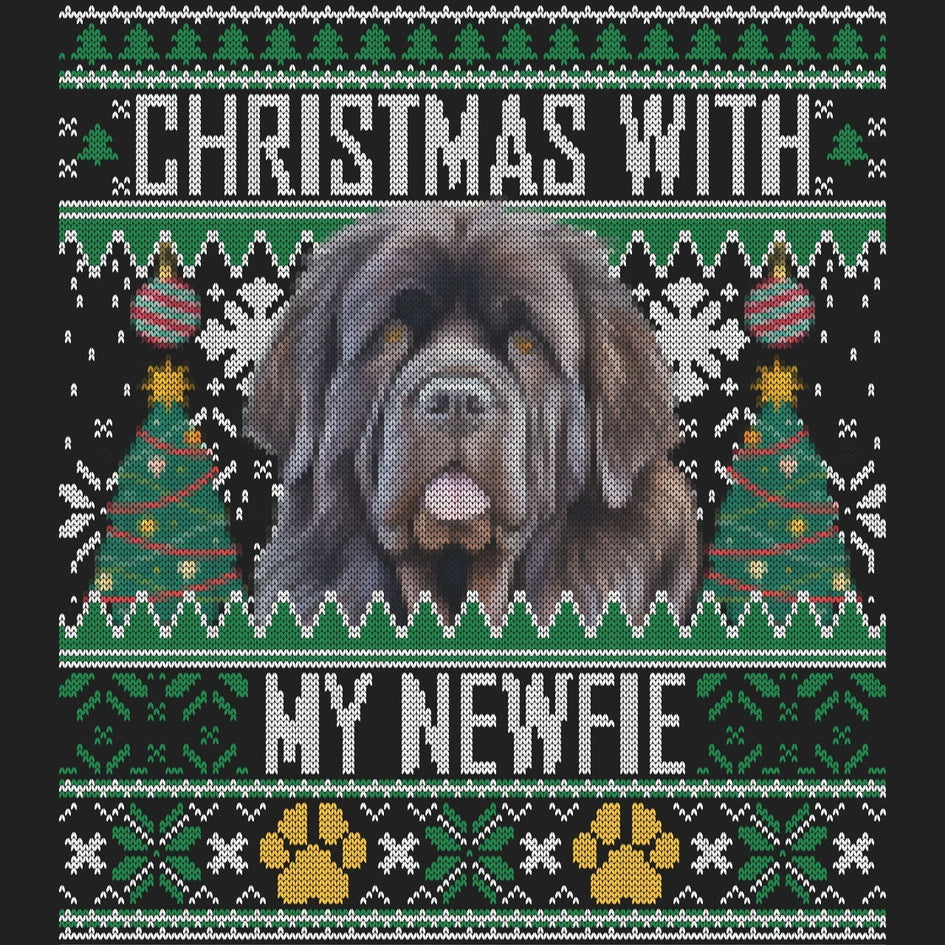 Ugly Sweater Christmas with My Newfoundland - Women's V-Neck Long Sleeve T-Shirt