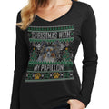 Ugly Christmas Sweater with My Papillon - Women's V-Neck Long Sleeve T-Shirt