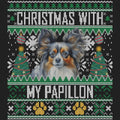 Ugly Sweater Christmas with My Papillon - Women's V-Neck Long Sleeve T-Shirt