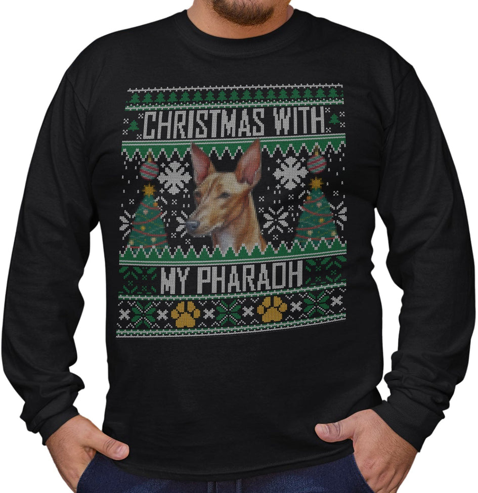 Ugly Sweater Christmas with My Pharaoh Hound - Adult Unisex Long Sleeve T-Shirt