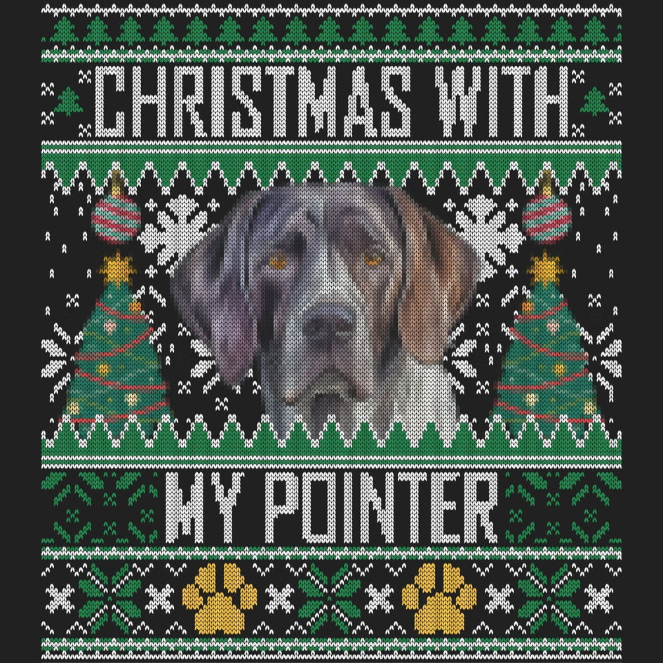 Ugly Sweater Christmas with My Pointer - Women's V-Neck Long Sleeve T-Shirt
