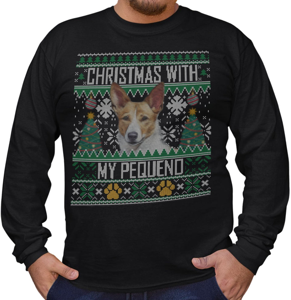 Ugly Sweater Christmas with My Portuguese Podengo Pequeno - Adult Unisex Long Sleeve T-Shirt