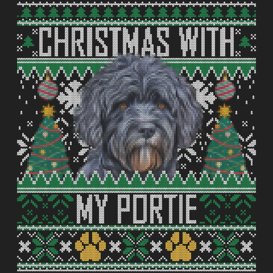 Ugly Sweater Christmas with My Portuguese Water Dog - Women's V-Neck Long Sleeve T-Shirt