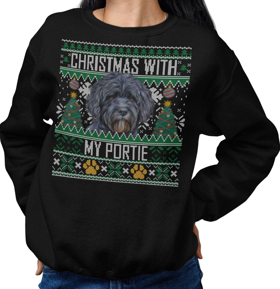 Ugly Sweater Christmas with My Portuguese Water Dog - Adult Unisex Crewneck Sweatshirt