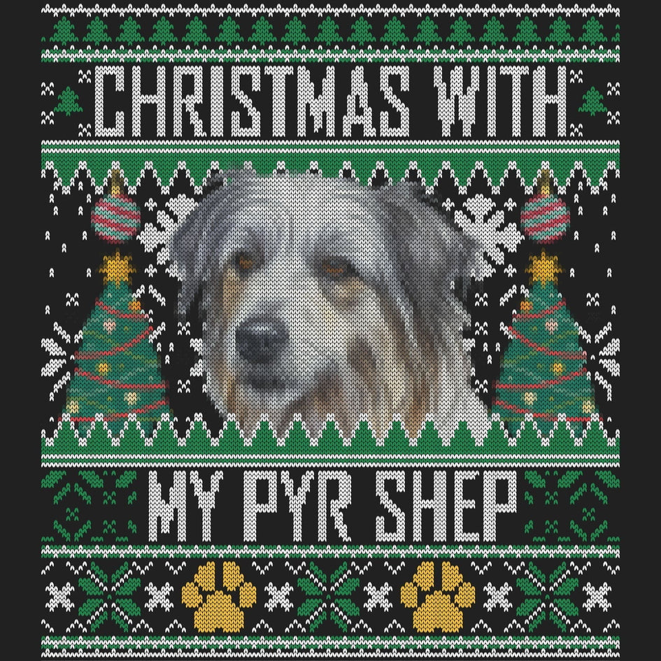 Ugly Sweater Christmas with My Pyrenean Shepherd - Women's V-Neck Long Sleeve T-Shirt