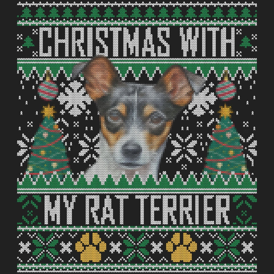 Ugly Sweater Christmas with My Rat Terrier - Women's V-Neck Long Sleeve T-Shirt