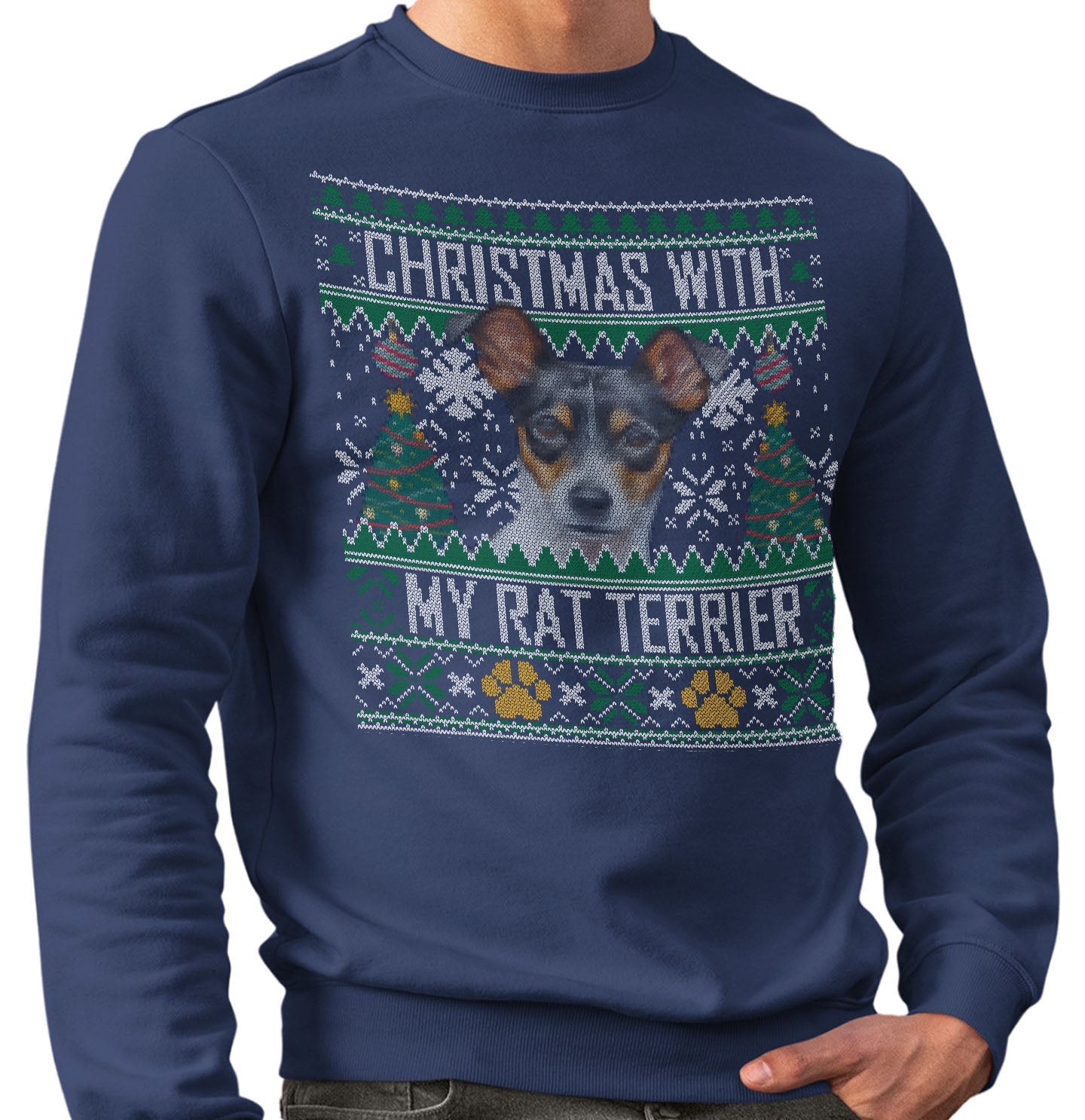 Ugly Christmas Sweater with My Rat Terrier Adult Unisex Crewneck Swe AKC Shop