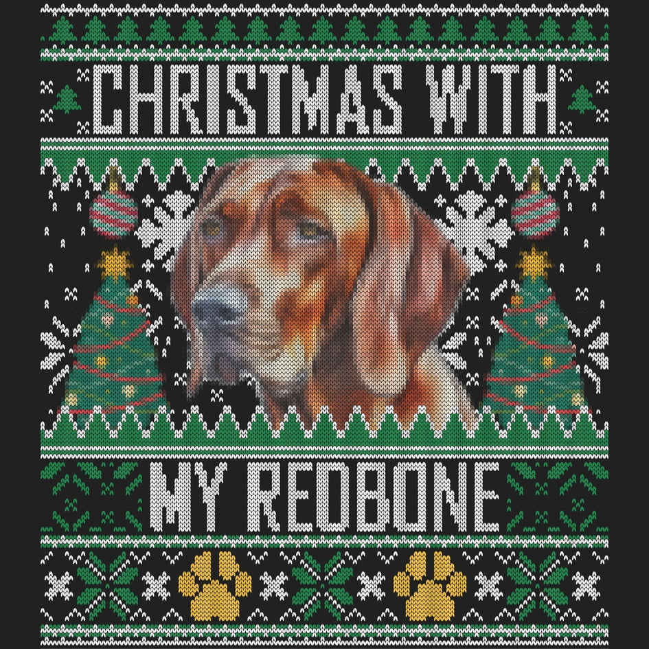 Ugly Sweater Christmas with My Redbone Coonhound - Women's V-Neck Long Sleeve T-Shirt