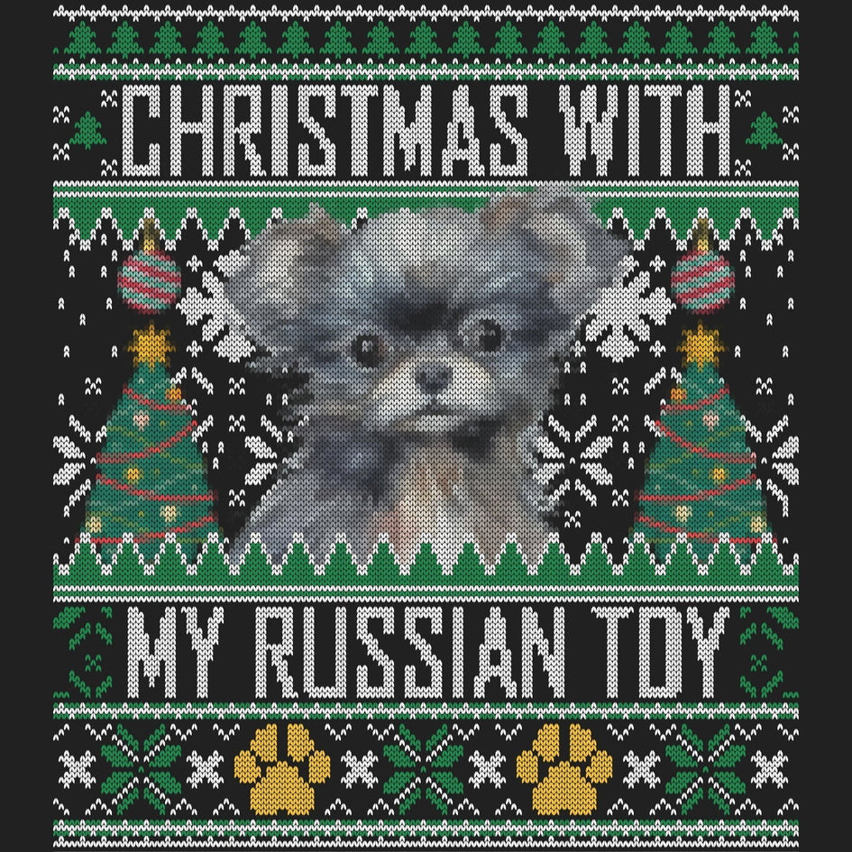 Ugly Sweater Christmas with My Russian Toy - Women's V-Neck Long Sleeve T-Shirt