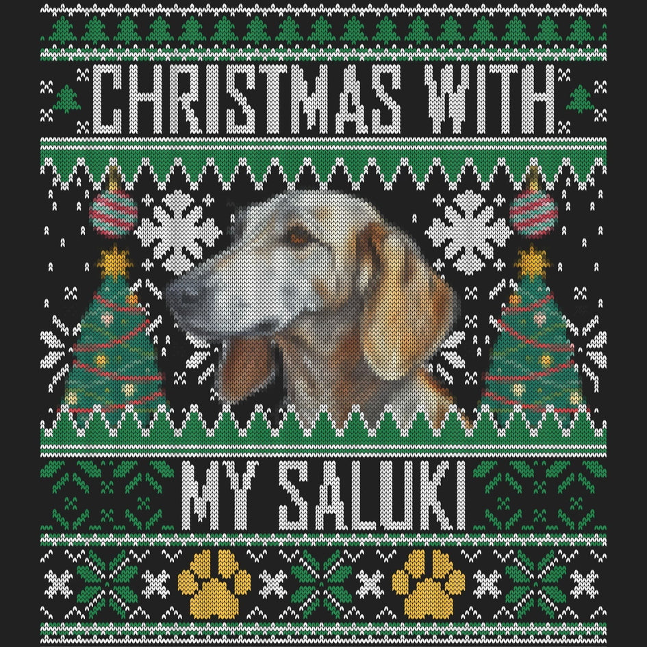 Ugly Sweater Christmas with My Saluki - Women's V-Neck Long Sleeve T-Shirt