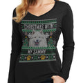 Ugly Christmas Sweater with My Samoyed - Women's V-Neck Long Sleeve T-Shirt