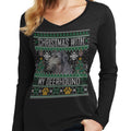 Ugly Christmas Sweater with My Scottish Deerhound - Women's V-Neck Long Sleeve T-Shirt