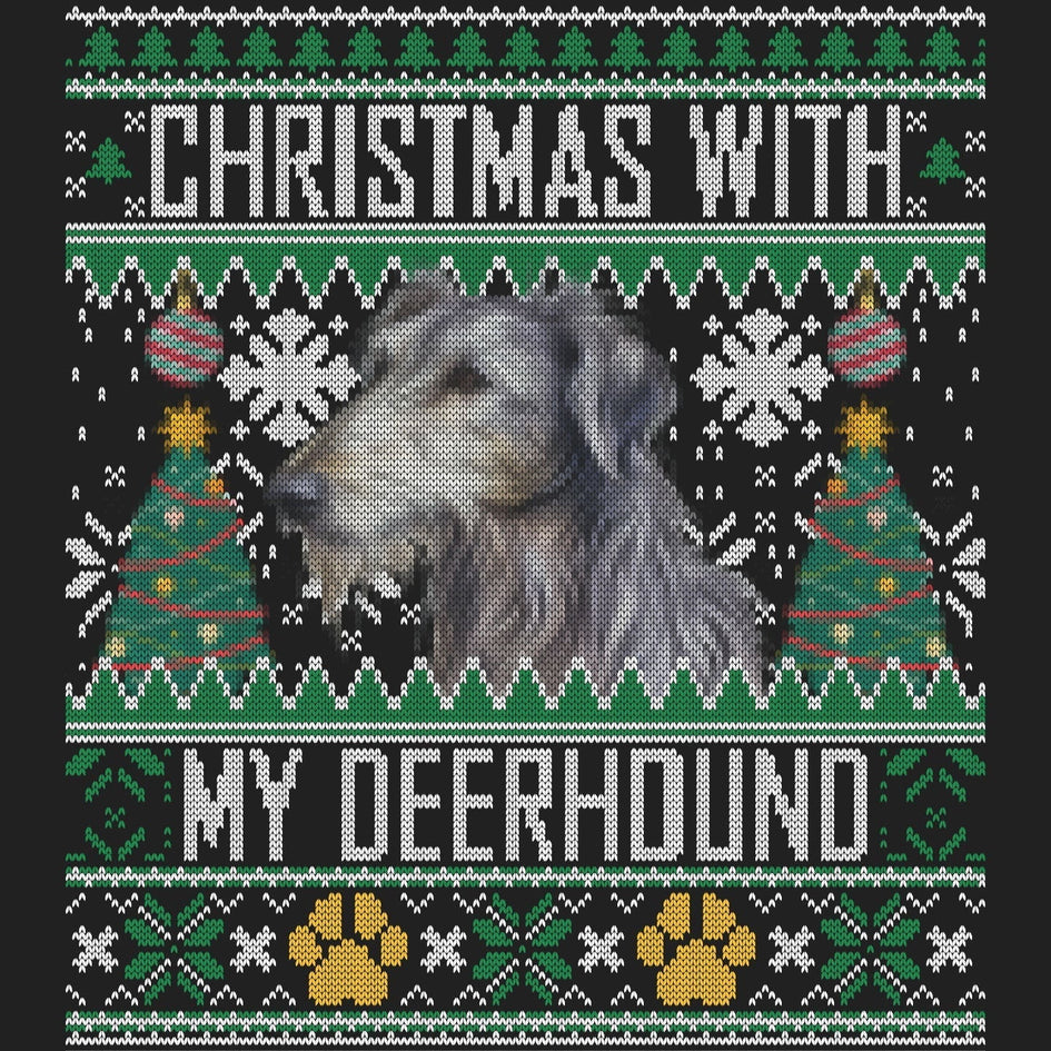 Ugly Sweater Christmas with My Scottish Deerhound - Women's V-Neck Long Sleeve T-Shirt