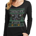 Ugly Christmas Sweater with My Scottish Terrier - Women's V-Neck Long Sleeve T-Shirt
