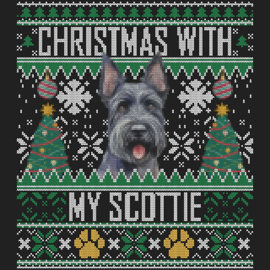 Ugly Sweater Christmas with My Scottish Terrier - Women's V-Neck Long Sleeve T-Shirt