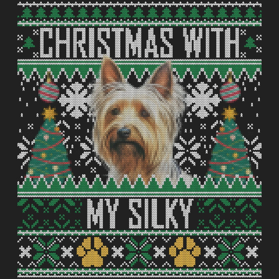 Ugly Sweater Christmas with My Silky Terrier - Women's V-Neck Long Sleeve T-Shirt
