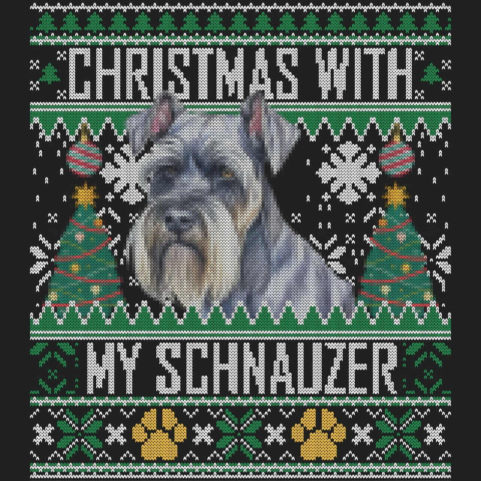 Ugly Sweater Christmas with My Standard Schnauzer - Women's V-Neck Long Sleeve T-Shirt