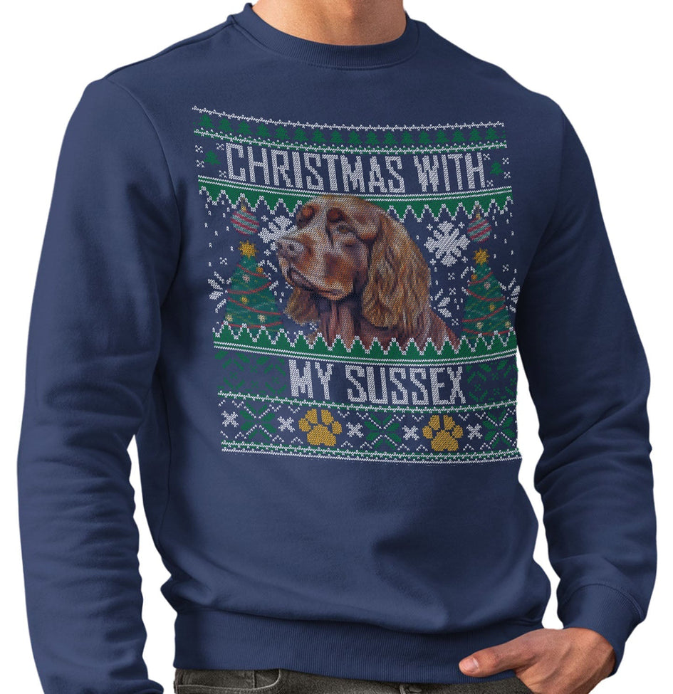 Ugly Sweater Christmas with My Sussex Spaniel - Adult Unisex Crewneck Sweatshirt