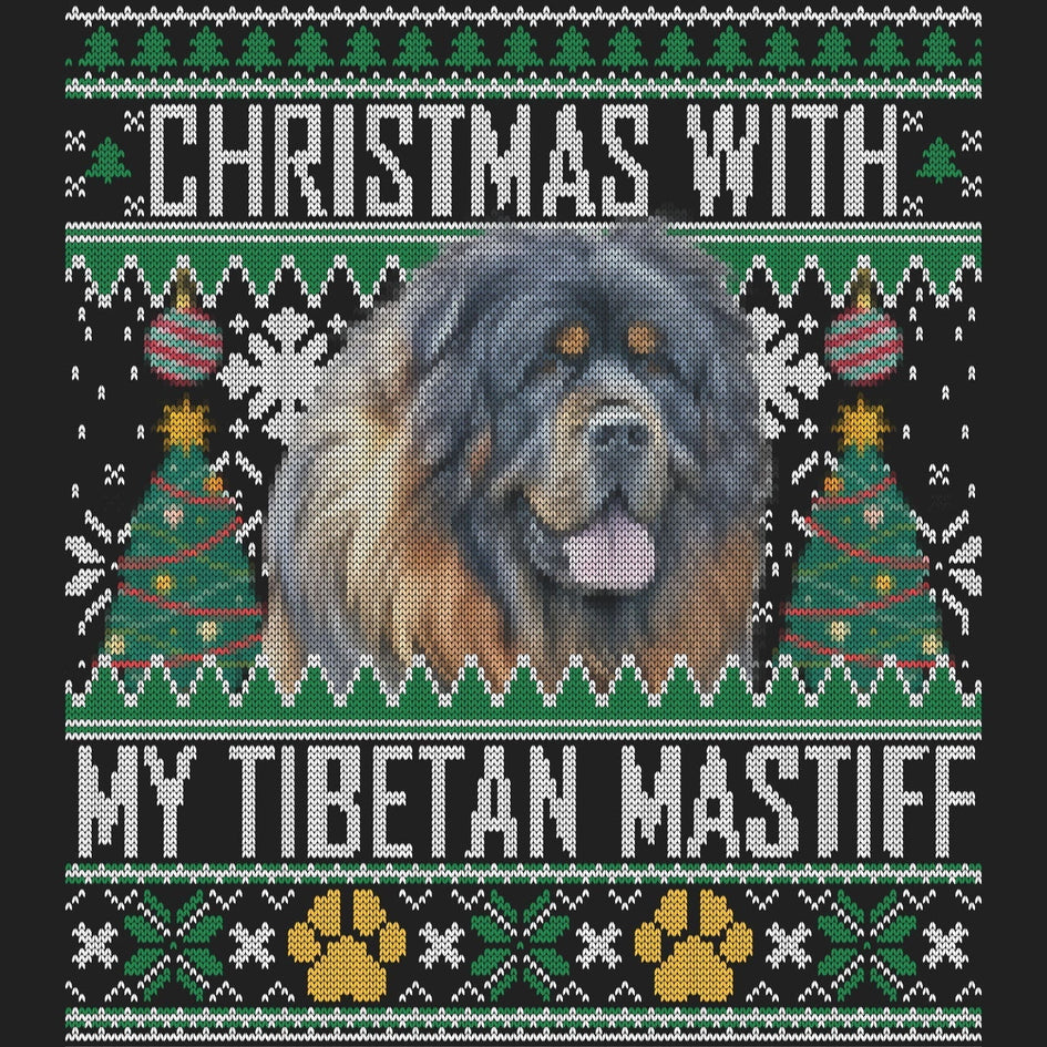 Ugly Sweater Christmas with My Tibetan Mastiff - Women's V-Neck Long Sleeve T-Shirt
