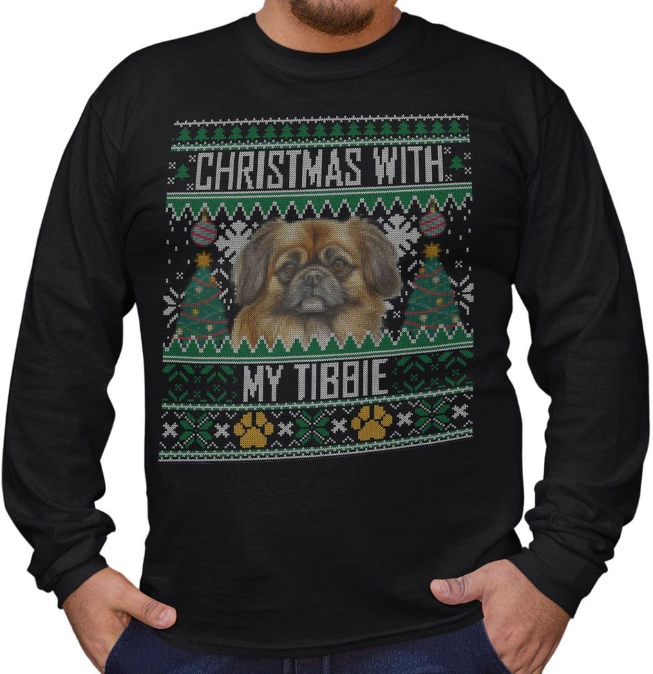 Ugly Sweater Christmas with My Tibetan Spaniel - Adult Unisex Long Sleeve T-Shirt