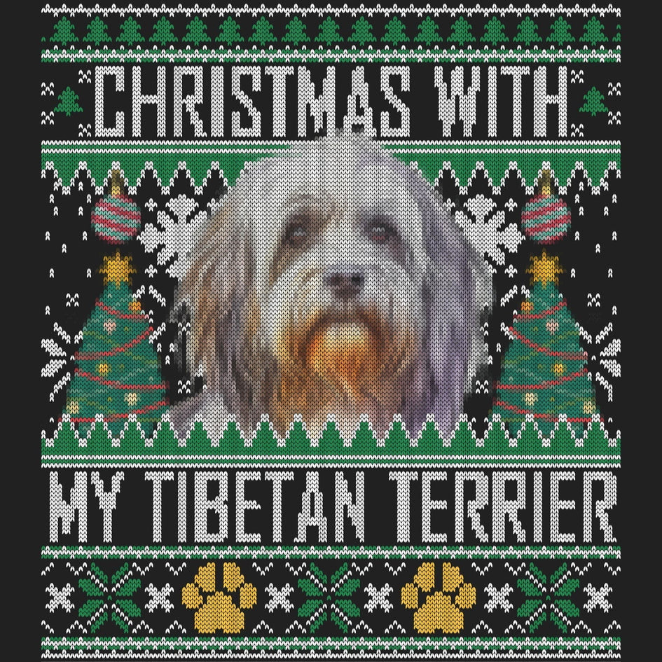 Ugly Sweater Christmas with My Tibetan Terrier - Women's V-Neck Long Sleeve T-Shirt