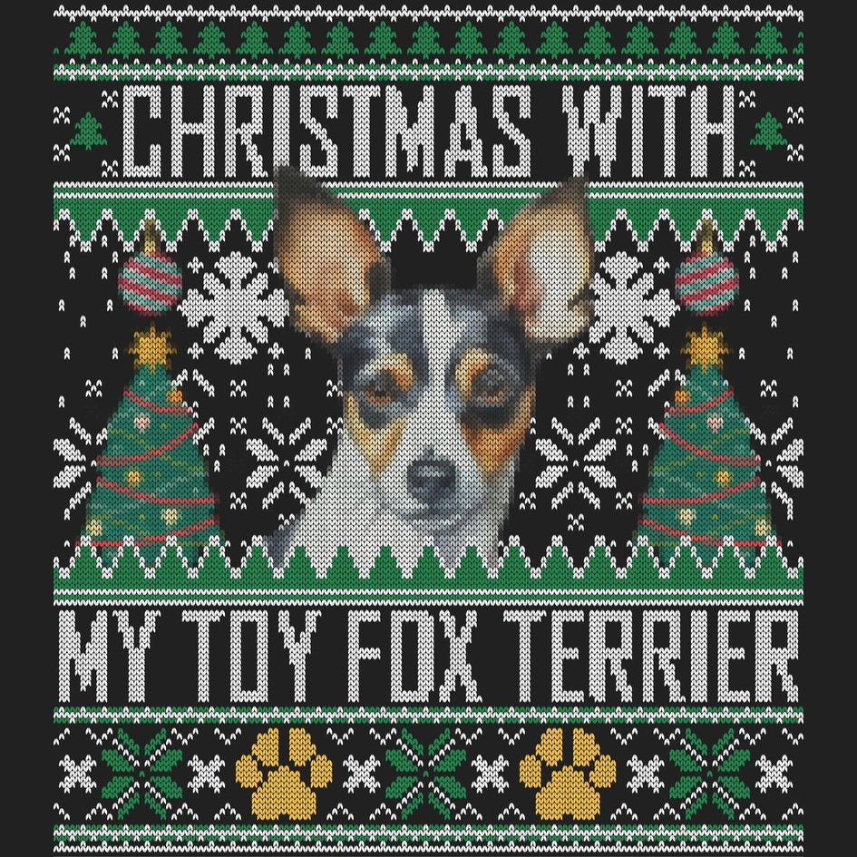 Ugly Sweater Christmas with My Toy Fox Terrier - Women's V-Neck Long Sleeve T-Shirt