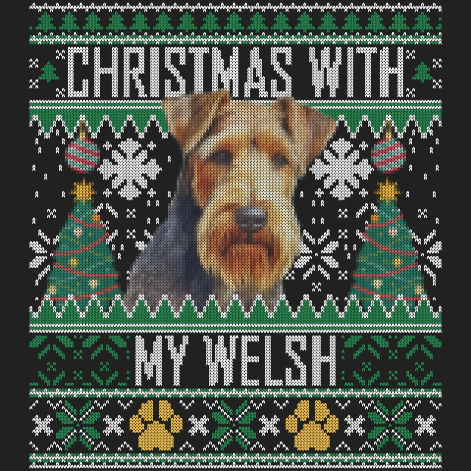 Ugly Sweater Christmas with My Welsh Terrier - Women's V-Neck Long Sleeve T-Shirt