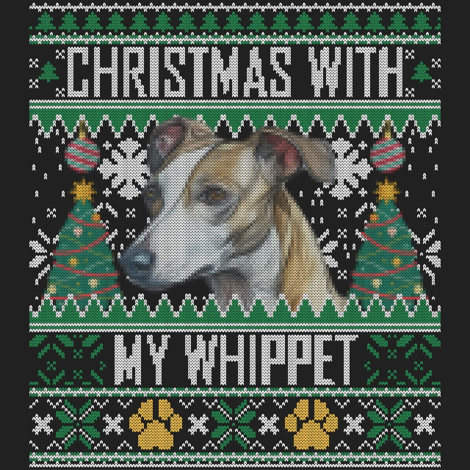 Ugly Sweater Christmas with My Whippet - Women's V-Neck Long Sleeve T-Shirt