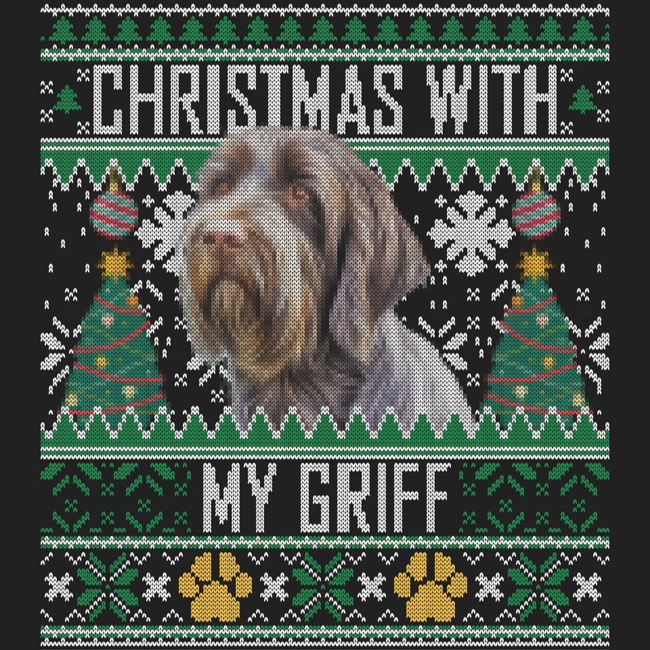 Ugly Sweater Christmas with My Wirehaired Pointing Griffon - Women's V-Neck Long Sleeve T-Shirt