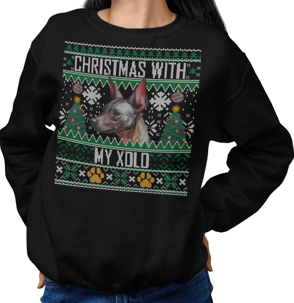 Ugly Sweater Christmas with My Xoloitzcuintli - Adult Unisex Crewneck Sweatshirt