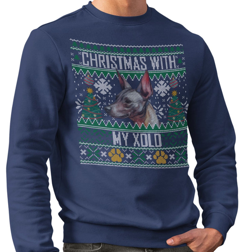 Ugly Christmas Sweater with My Xoloitzcuintli - Adult Unisex Crewneck Sweatshirt