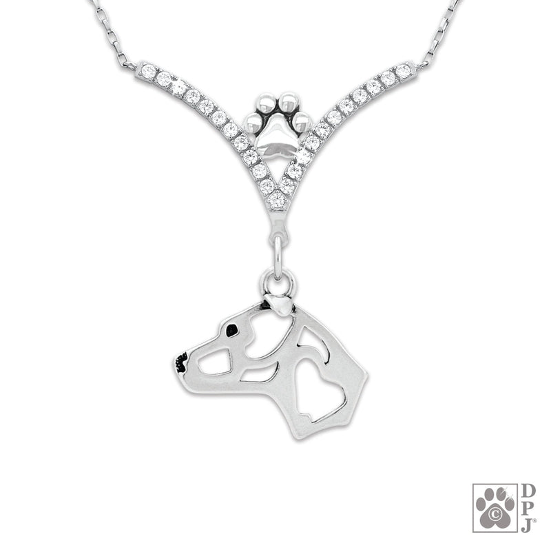 VIP American Staffordshire Terrier, Natural Ears CZ Necklace, Head