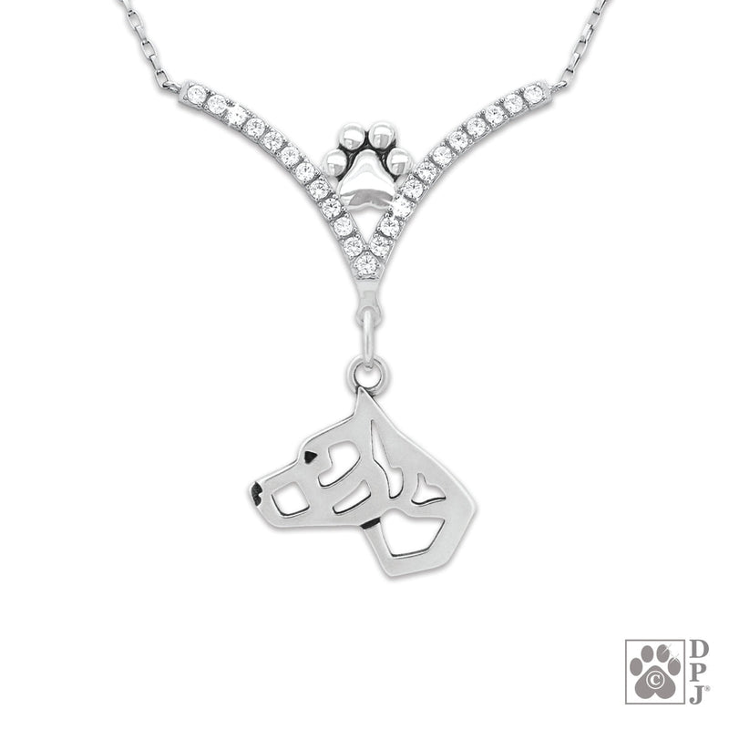 American Staffordshire Terrier, Cropped Ears VIP  CZ Necklace, Head