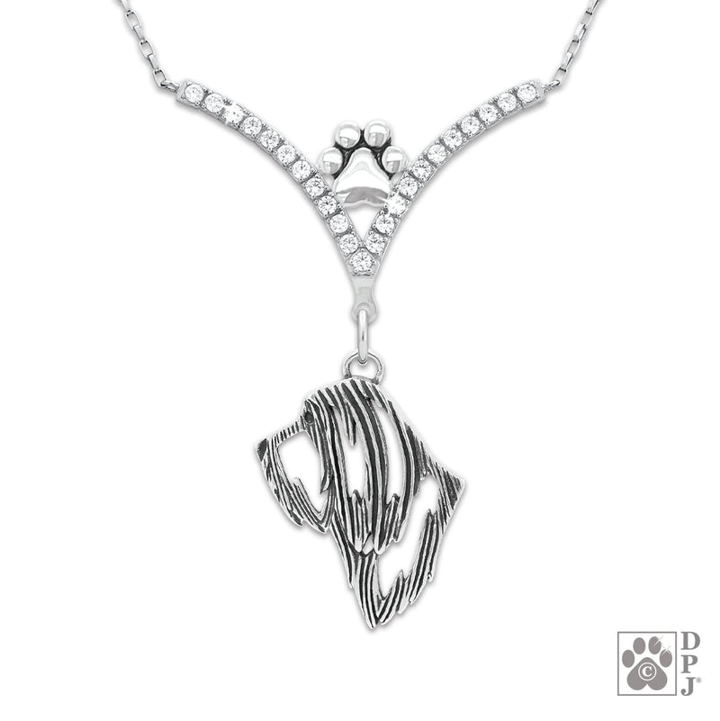 Bearded Collie  VIP CZ Necklace, Head