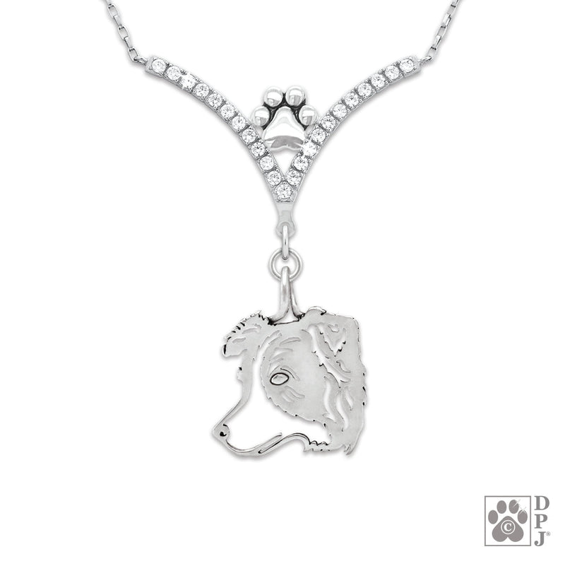 Border Collie Catcher VIP  CZ Necklace, Head