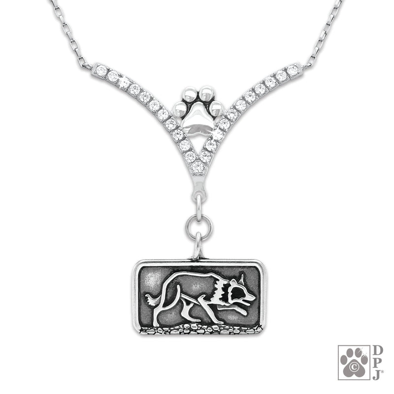 Border Collie Sizzlling Crouch VIP  CZ Necklace, Body